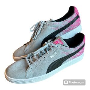 Puma Suede Gray Pink Men’s 13 Lace Up Low Top Shoes Paint Splatter New No Box